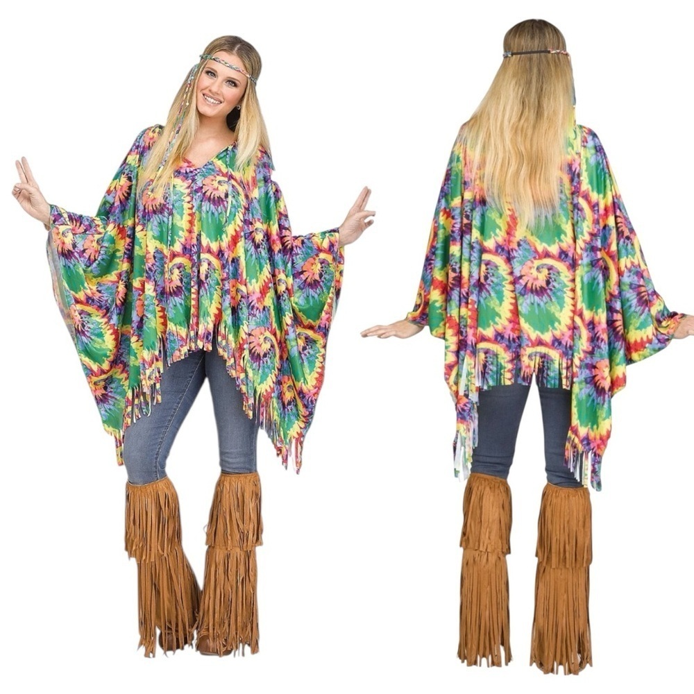 Fun World Tie-Dye Hippie Poncho Costume One Size OS 4-14 NEW